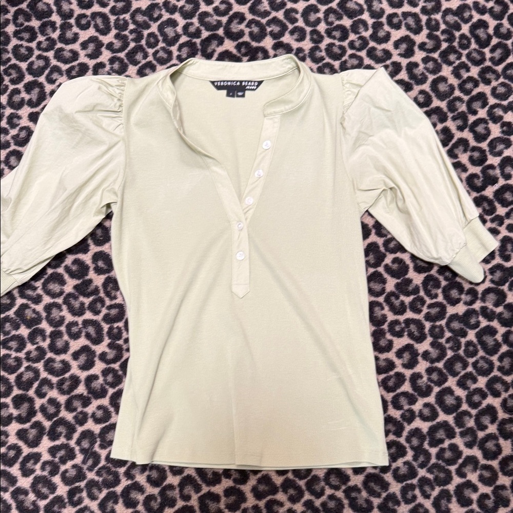Veronica Beard Pale Green Puff-Sleeve Henley